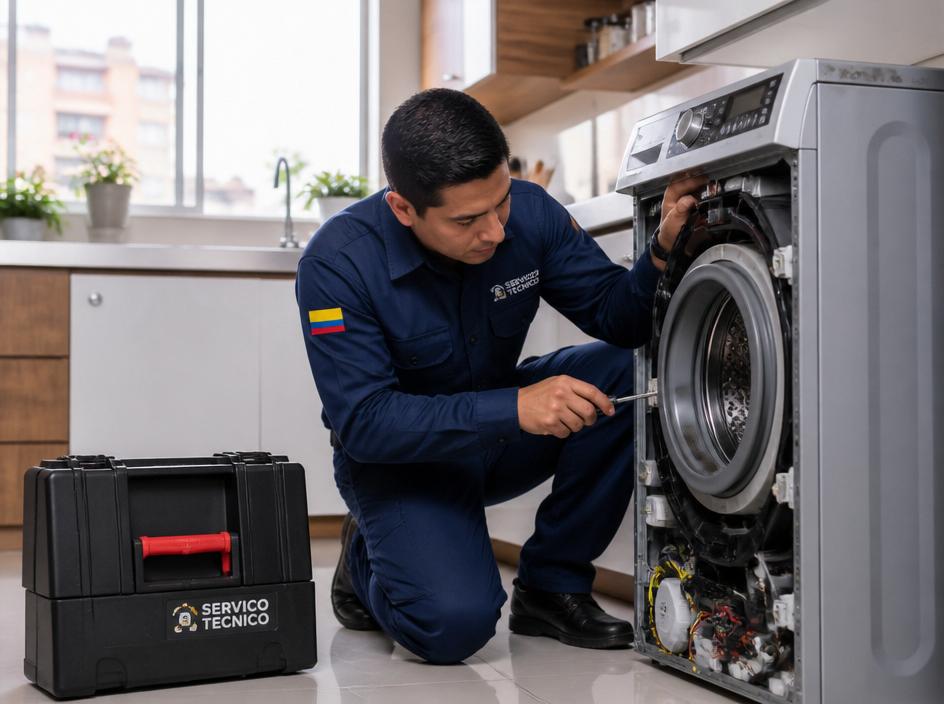 Técnico de Servicio Técnico Yeshua reparando una lavadora a domicilio